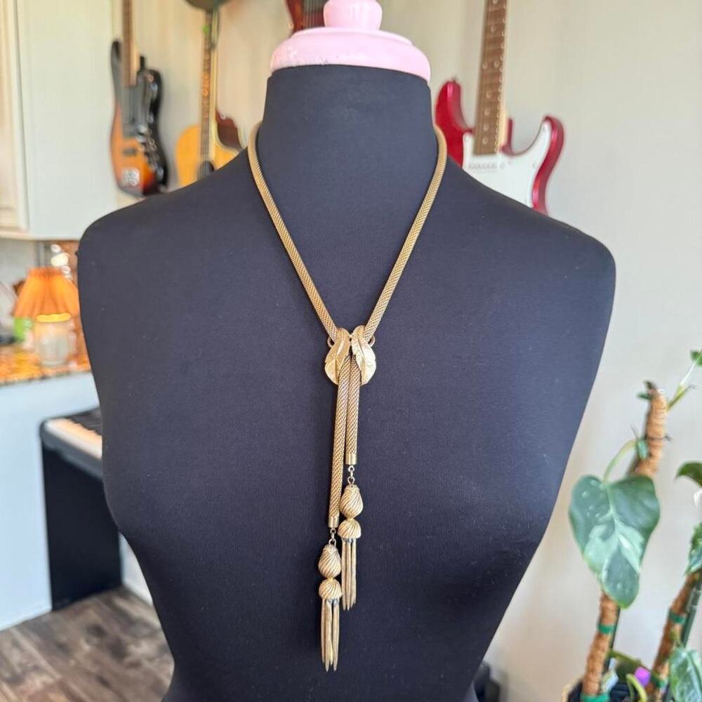 Vintage 1960s Park Lane Style Mesh Lariat Bolo Necklace